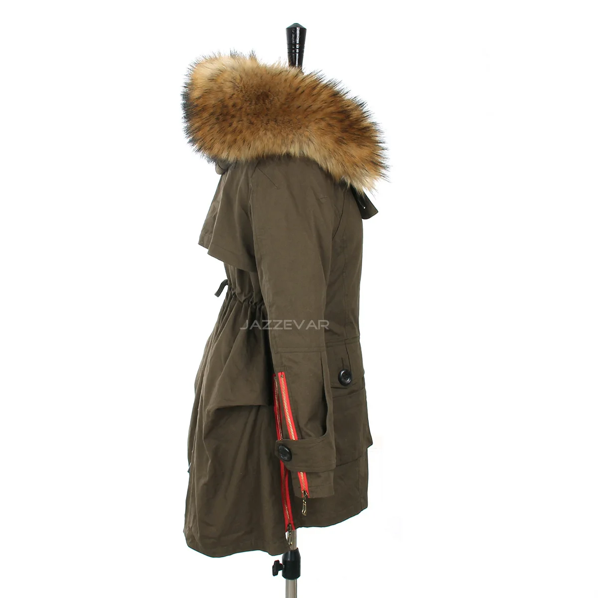 Autumn and Winter Imitation Raccoon Fur Collar New Dovetail Army Green Thick Liner Cotton Padded Coat Women's P Coat