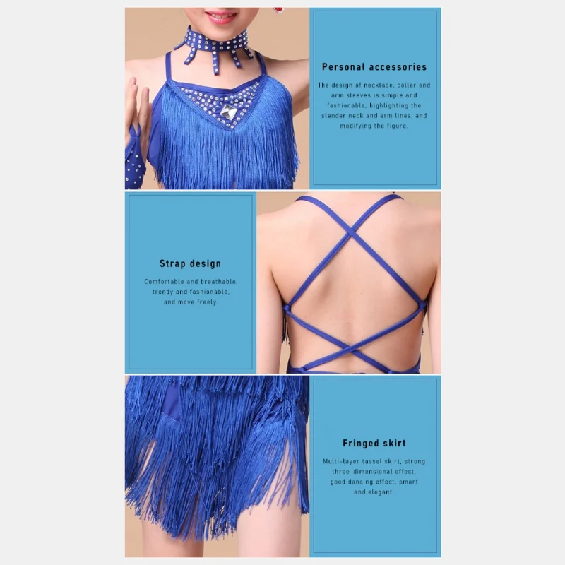 Girls Dance Outfits Cha Cha Dress Kids Tango Skirt Carnival Wear Dancewear Latin Salsa Costumes Tassel Dancing Dress