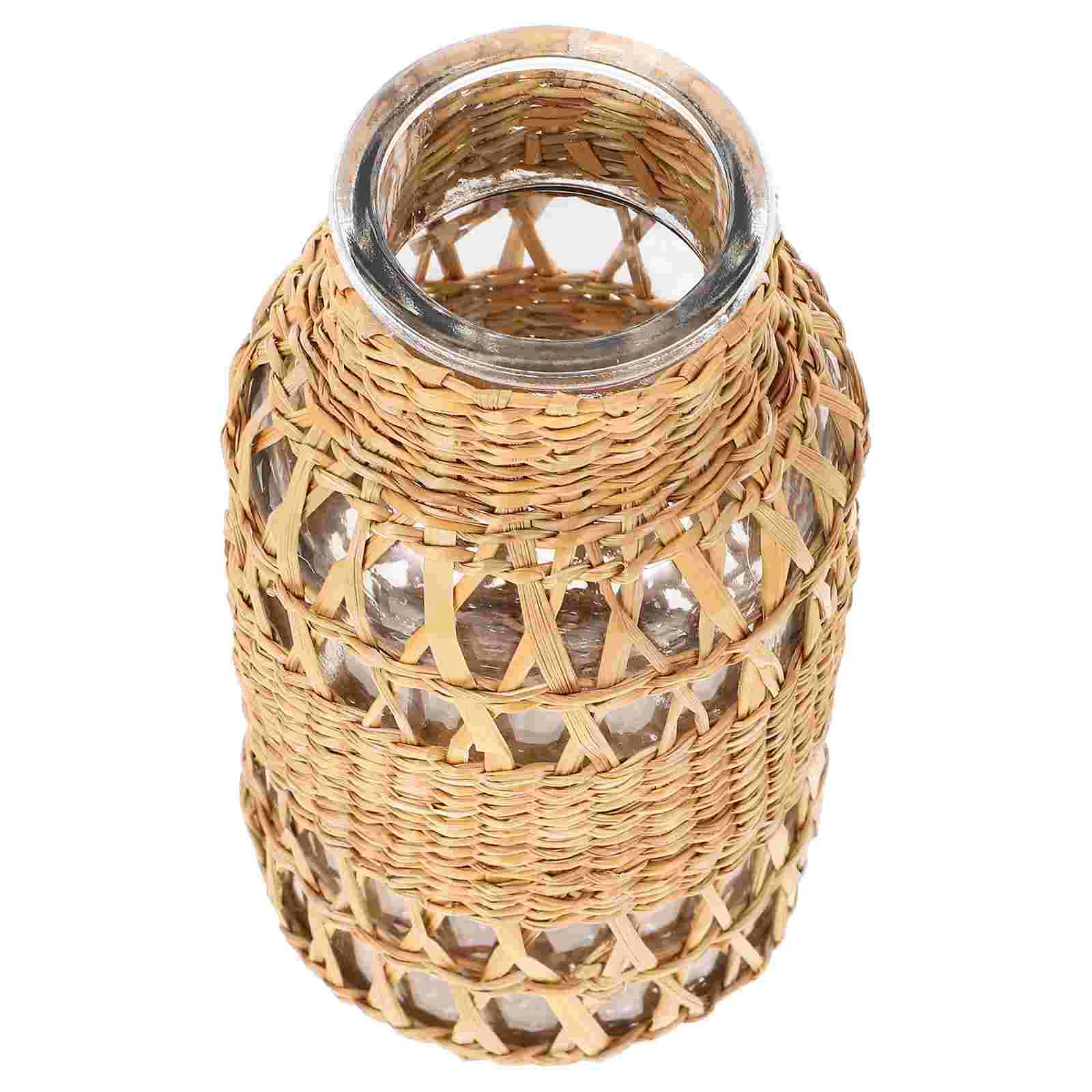 

Desktop Rattan Glass Vase Bathroom Decorations Floral Arrangements Holder Woven