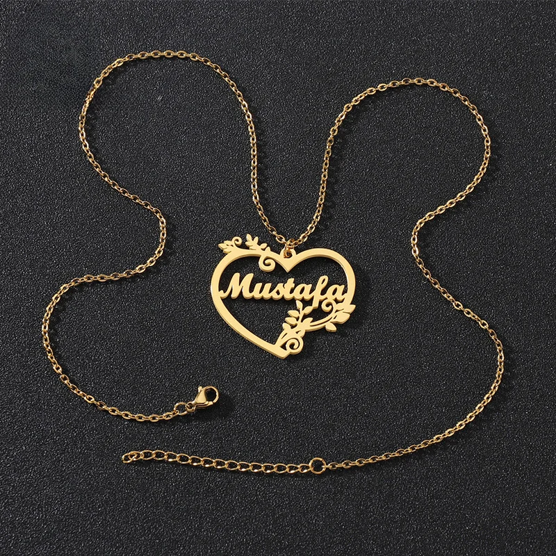 

Custom Letter Heart Leaf Necklaces Personalized Jewelry Chain Pendant Name Pendant for Women Stainless Steel Gifts Collar