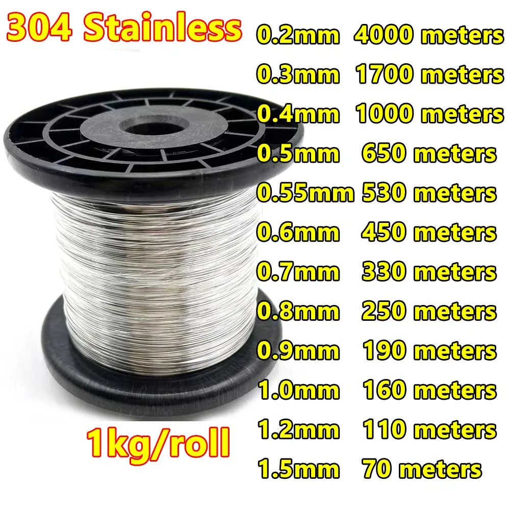 1kg/roll 304 Stainless Steel Wire Rope 1.5mm 1.0 0.2 0.3 0.4 0.5 0.6 0.8mm Soft Cable rustproof Clothesline Single core wire