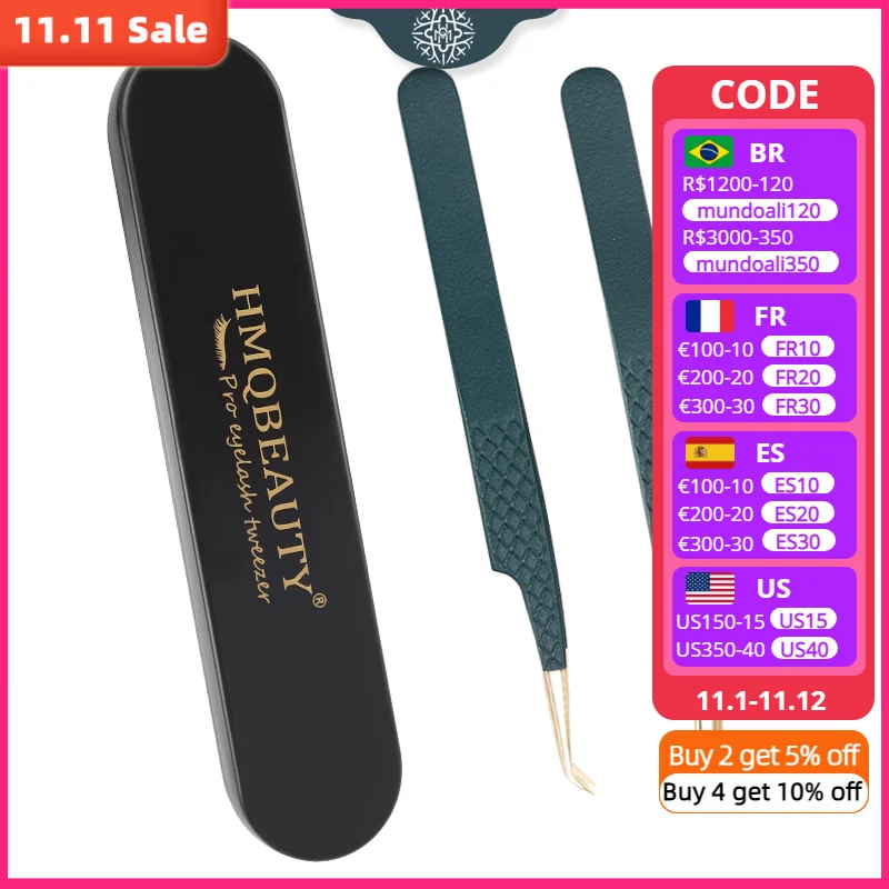 

2Pcs False Eyelash Tweezers Set Curved Strip With Box Stainless Steel Tweezer Eyelashes Extension Supplies Beauty Makeup Tools