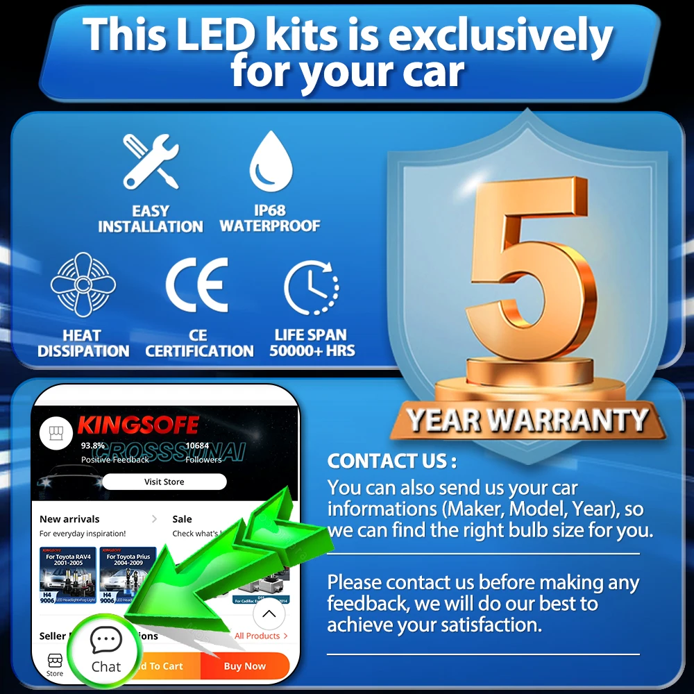 Светодиодные лампы Roadsun для автомобильных фар 2 шт. H4 6000 лм 1997 K подходит DAEWOO Lanos 1998