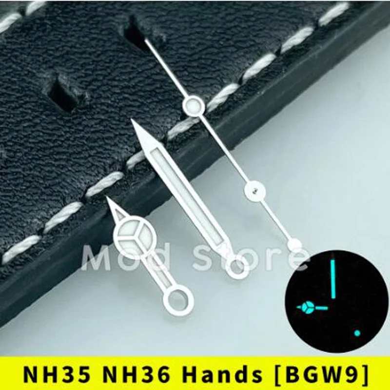 

NEW High quality Silver Watch Hands Set Mod For Fashion NH35 NH36 4r35 4r36 Mov't SUB Style BGW9 C3 Lume Polished Finish Finish