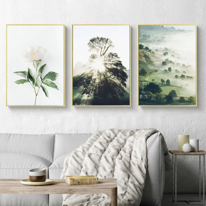 

Nordic Flower Forest Canvas Painting Wall Art Motivational Quotes Poster Mountain Scenery Plant Pictures Living Room Home Decor