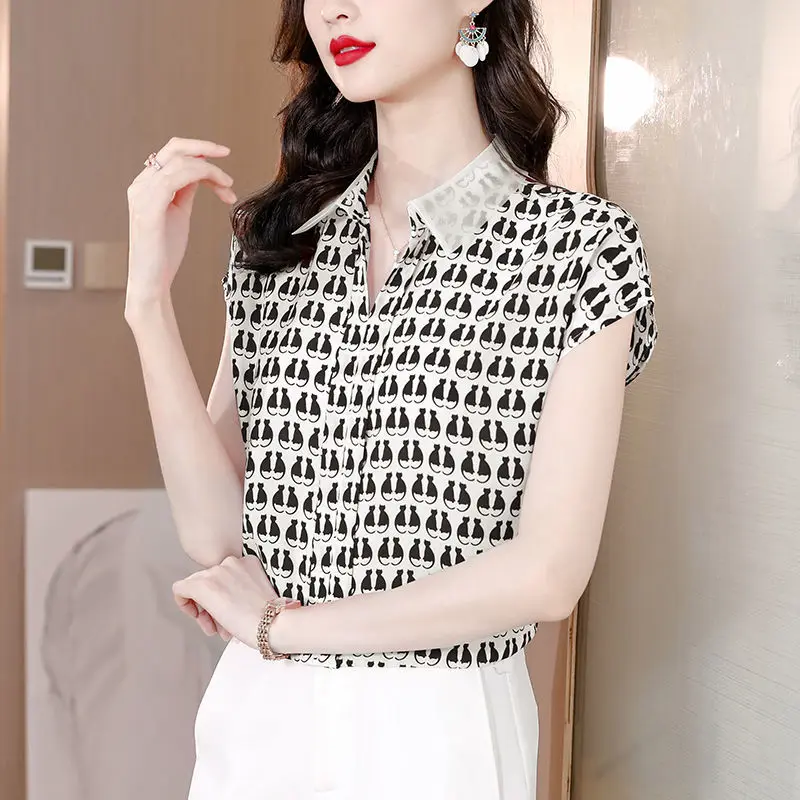 Блузка женская тонкая с коротким рукавом Элегантная универсальная Свободная