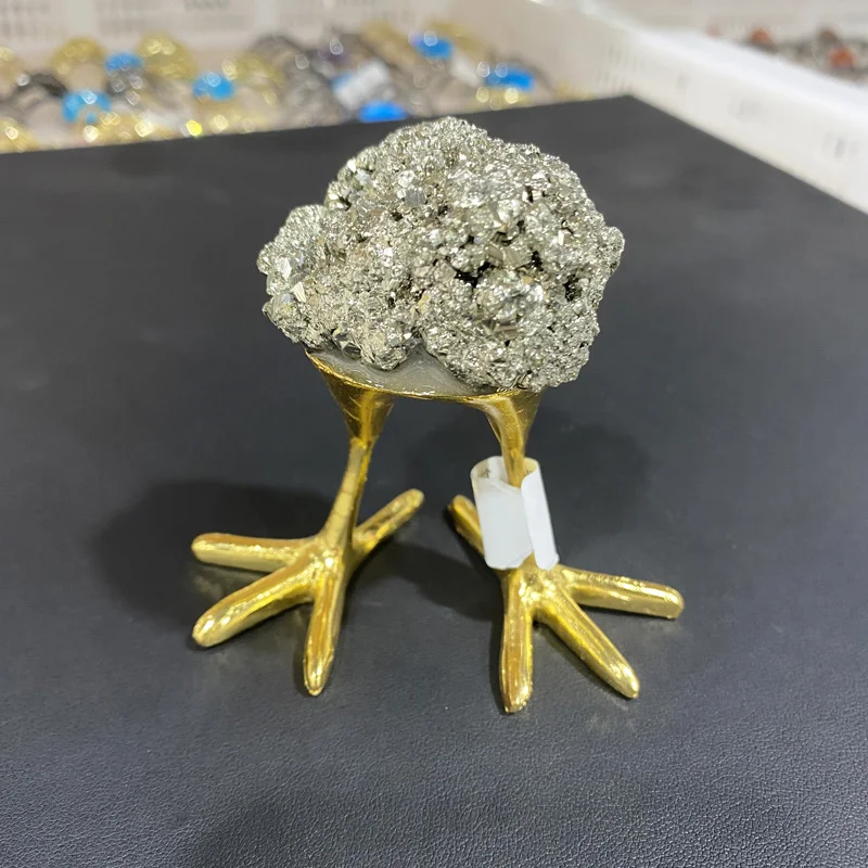 

Natural Stone Crystal Chalcopyrite Handmade Bird Legs Shape Animal Powerful Statue For Home Decoration Gift