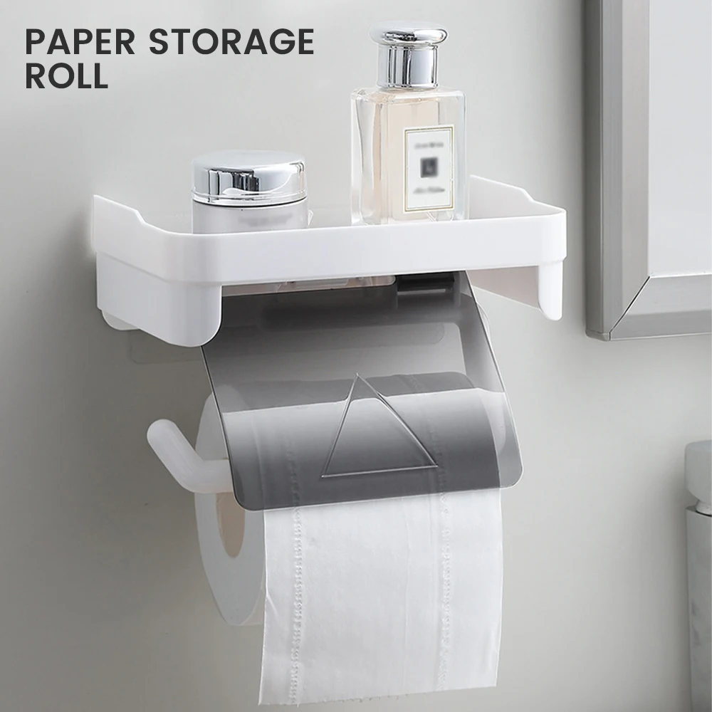 

Toilet Paper Holder with Shelf Wall Mounted Toilet Paper Roll Holder Adhesive Tissue Roll Dispenser Tissue Holder Rack Bathroom