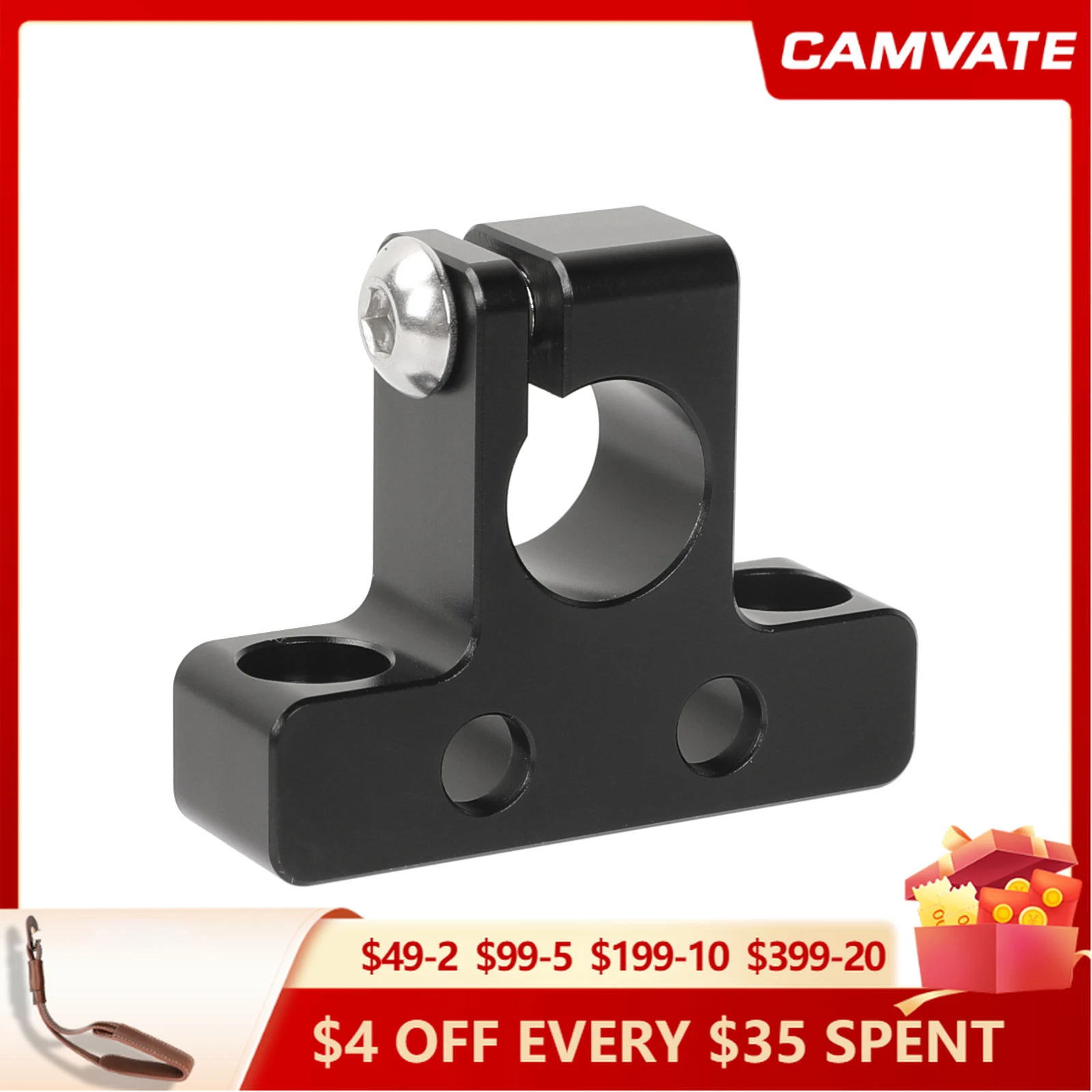 

CAMVATE Standard 15mm Single Rod Clamp Rail Connector Adapter With 1/4"-20 Thread Screw For DSLR Camera Cage Rig/ Plate Mounting