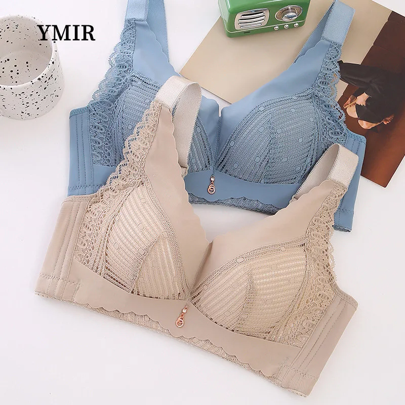 Women's Bras New Fashion Lace Solid Color Sexy Lingerie No Steel Rings Receiving Side Breasts Gathering Bras Women  Sleep Tops