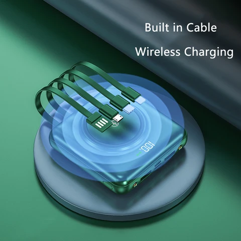 Мини-Power Bank 20000 мАч Qi Беспроводное зарядное устройство для iPhone 14 12 Samsung Портативный внешний аккумулятор Powerbank с кабелем USB C