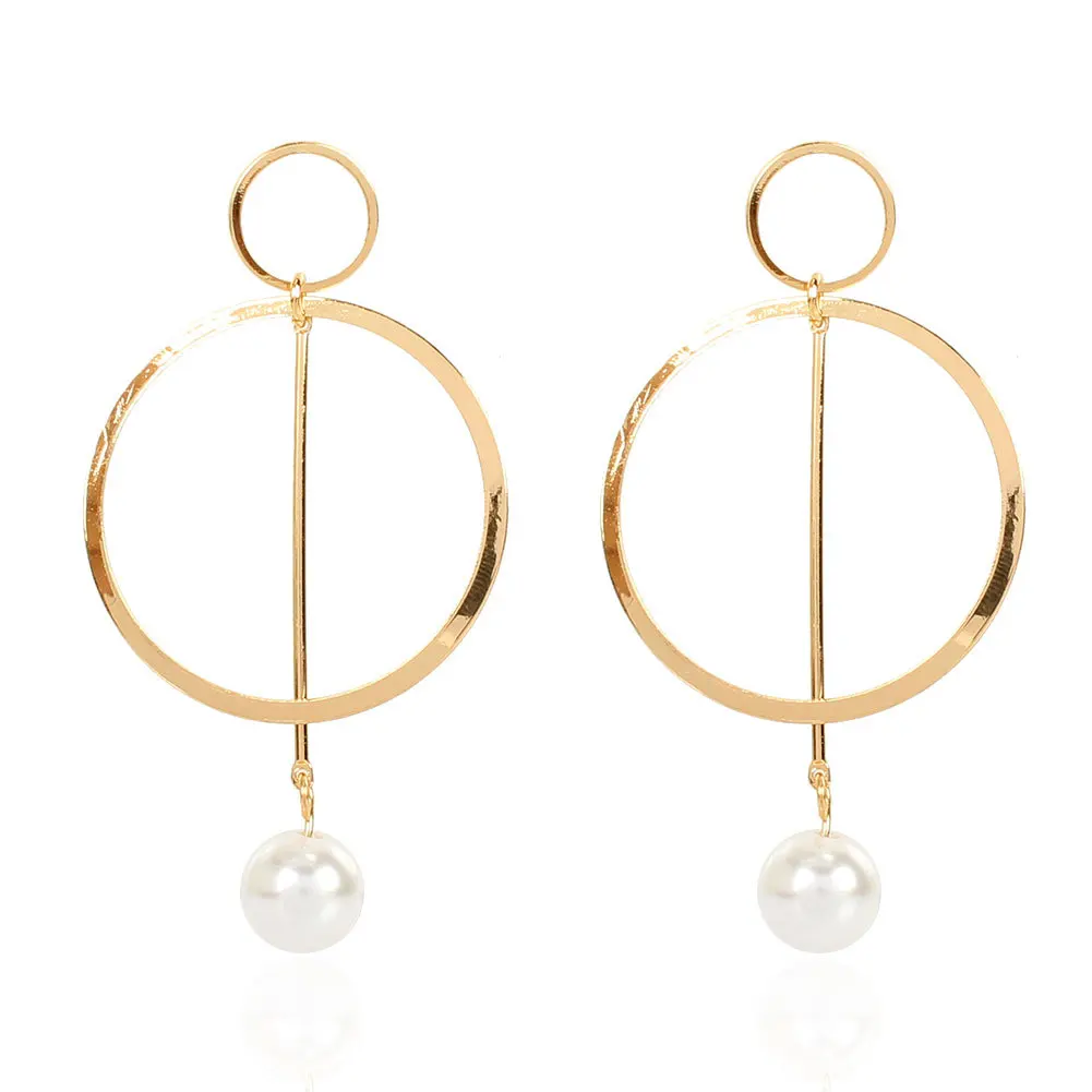 

LuxHoney Fashion Ins Style Gold Plated Imitation Pearl Round Shape Hollow-Out Dangle Earrings for Women OL In Party
