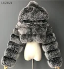 LUZUZI, новинка, зимние меховые Обрезанные пальто из искусственного меха для женщин, 2021, пушистый топ, пальто с капюшоном, теплая меховая куртка для женщин, manteau femme
