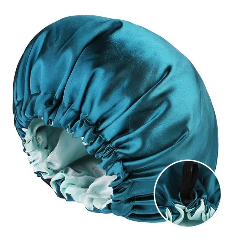 

14 Colors Adjustable Nightcap Double Layer Satin Bonnet Reversible Satin Curly Elastic Hair Cap Haircare Women Night Sleep Cap