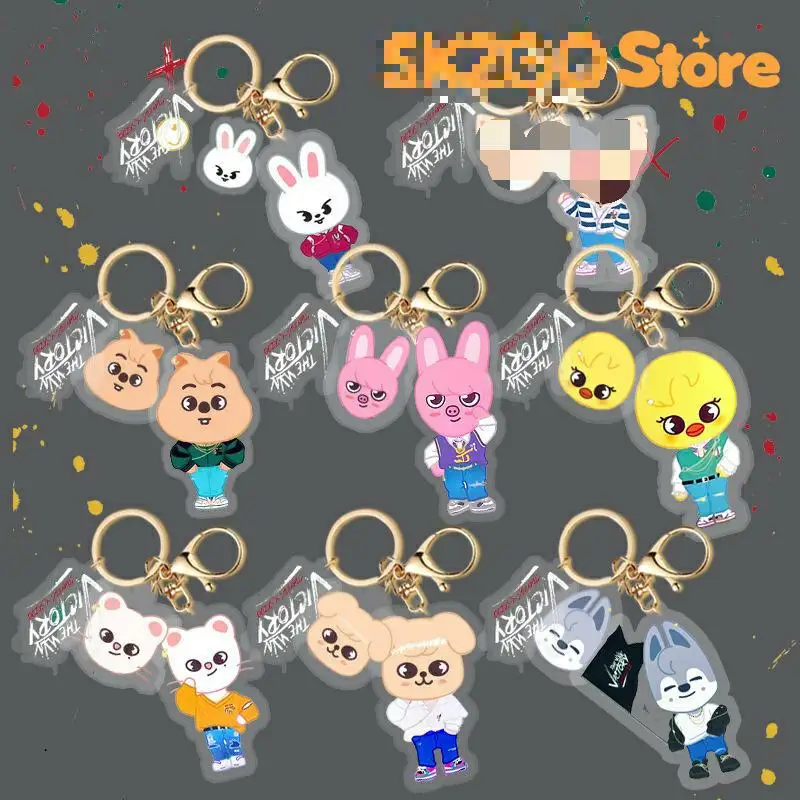 

KPOP New Boys Group Stray Kids New Cartoon skzoo Acrylic Double Sided Doll Keychain Backpack Decoration Pendant Gifts I.N Felix