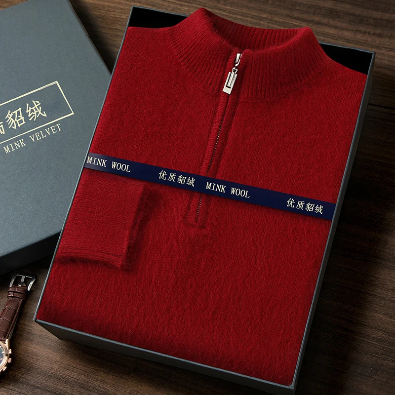 Мужской осенне-зимний новый свободный свитер на молнии из 100% норкового бархата с