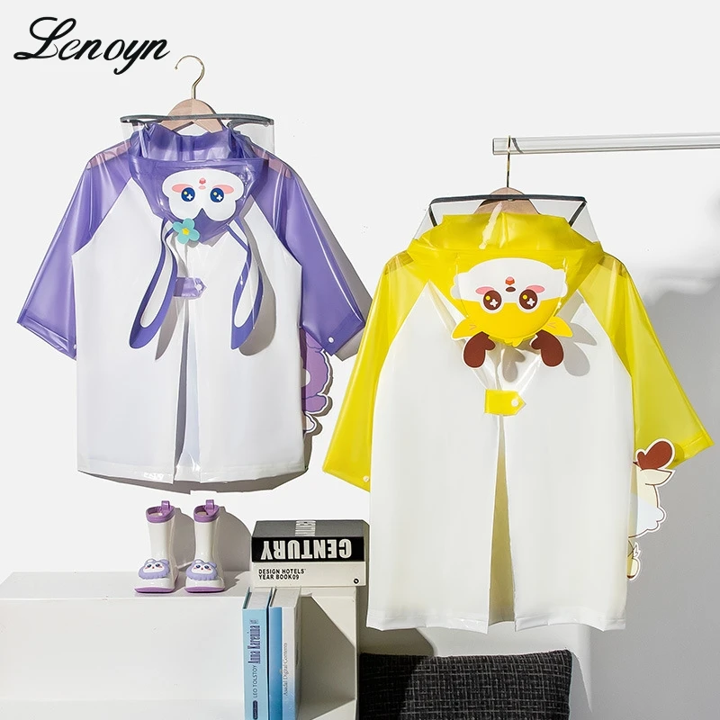 

Lenoyn New Kids Raincoat Waterproof Rain Poncho Cartoon Dinosaur Children School Student Rainsuit Boys And Girls Travel RainWear