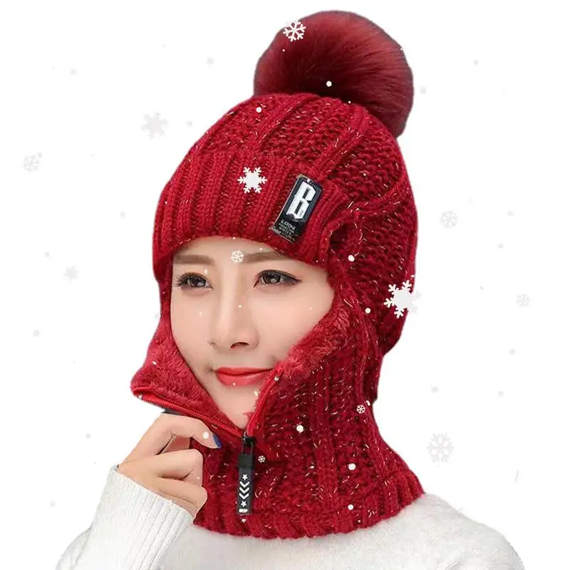 

Windproof Beanies For Women Thick Cable Faux Fuzzy Fur Pom Fleece Lined Beanie Thick Slouchy Knit Cap Neck Warmer For Ladies