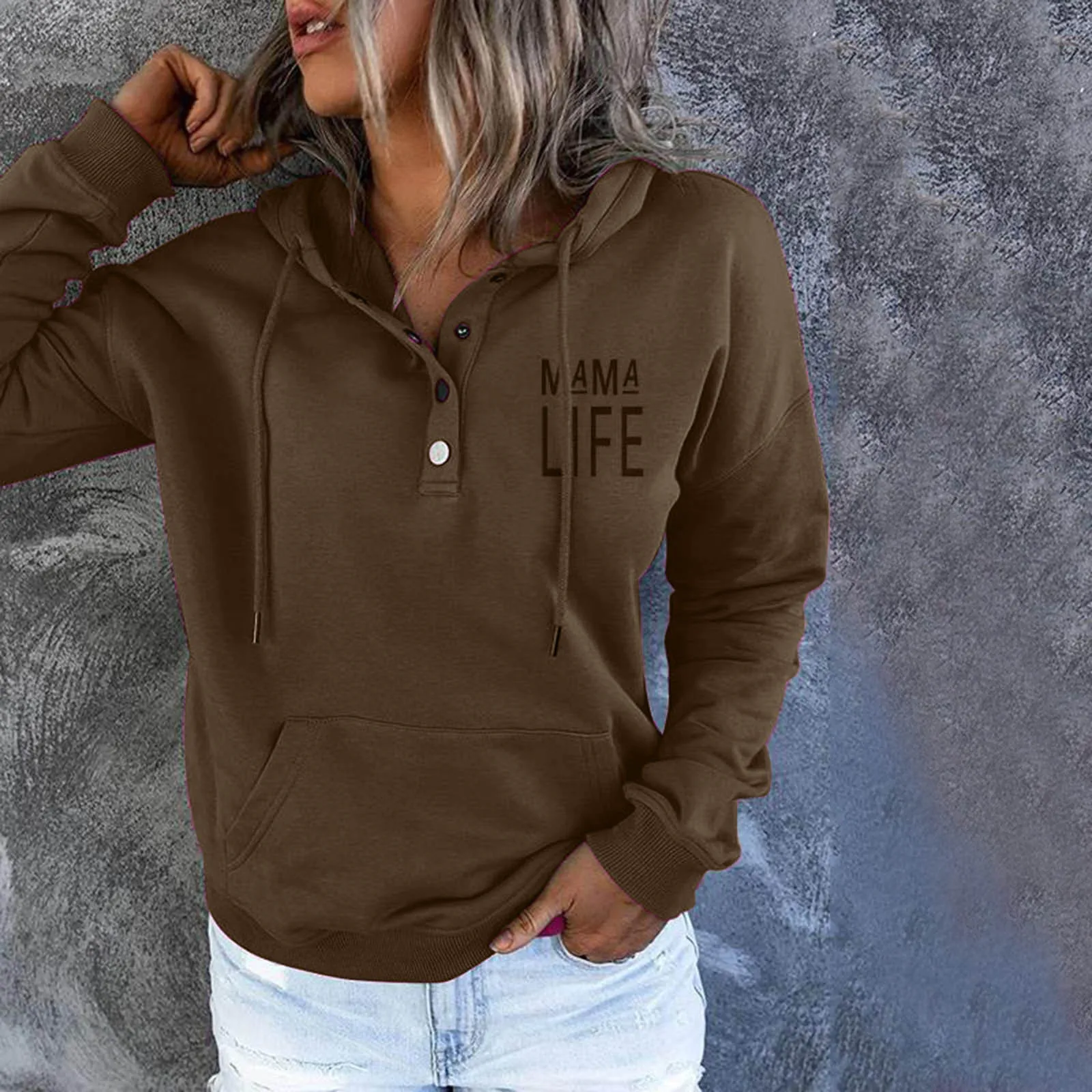 

Ladies Top Button Pocket Hoodie Drawstring Women's Fall Jacket Long Warm Jacket Womens Fleece Jackets Full Zip