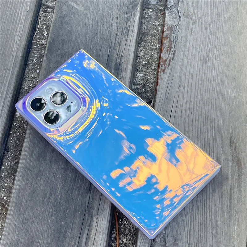 

14 Pro Case Purple Square Clear Laser Silicone Phone Cover for iPhone 12 Pro Max 11 14 Plus 13 Pro 13 Glitter Fundas Casea