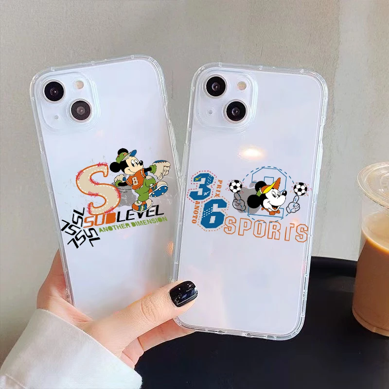 

Athlete Mickey Minnie Mouse Clear Phone Case For iPhone 11 Pro Max 12 13 Pro Mini X XR XS Max 6 6S 7 8 Plus Se2 Full Protection