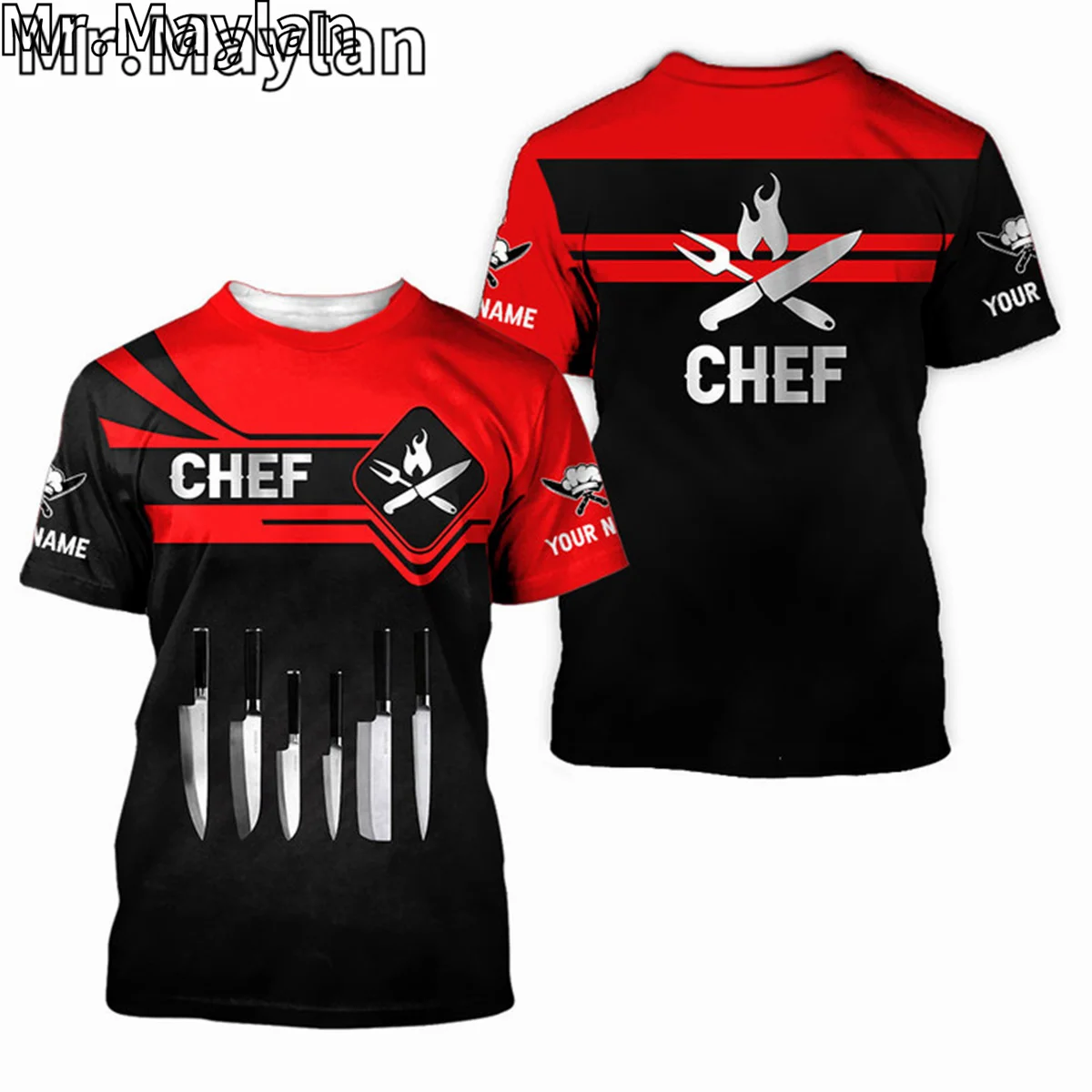 Униформа шеф-повара с именем под заказ 3D футболки для мужчин и женщин