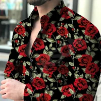 mens rose print casual lapel shirt