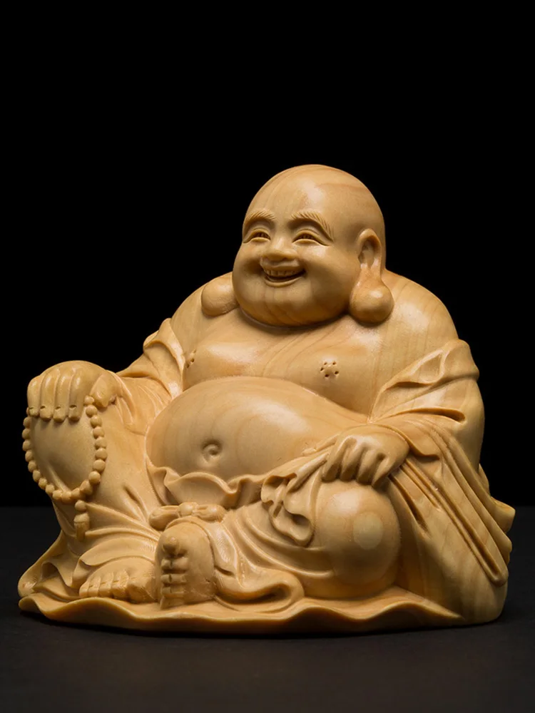 Деревянная мини-Статуэтка счастливого Будды маленькие фигурки деревянная