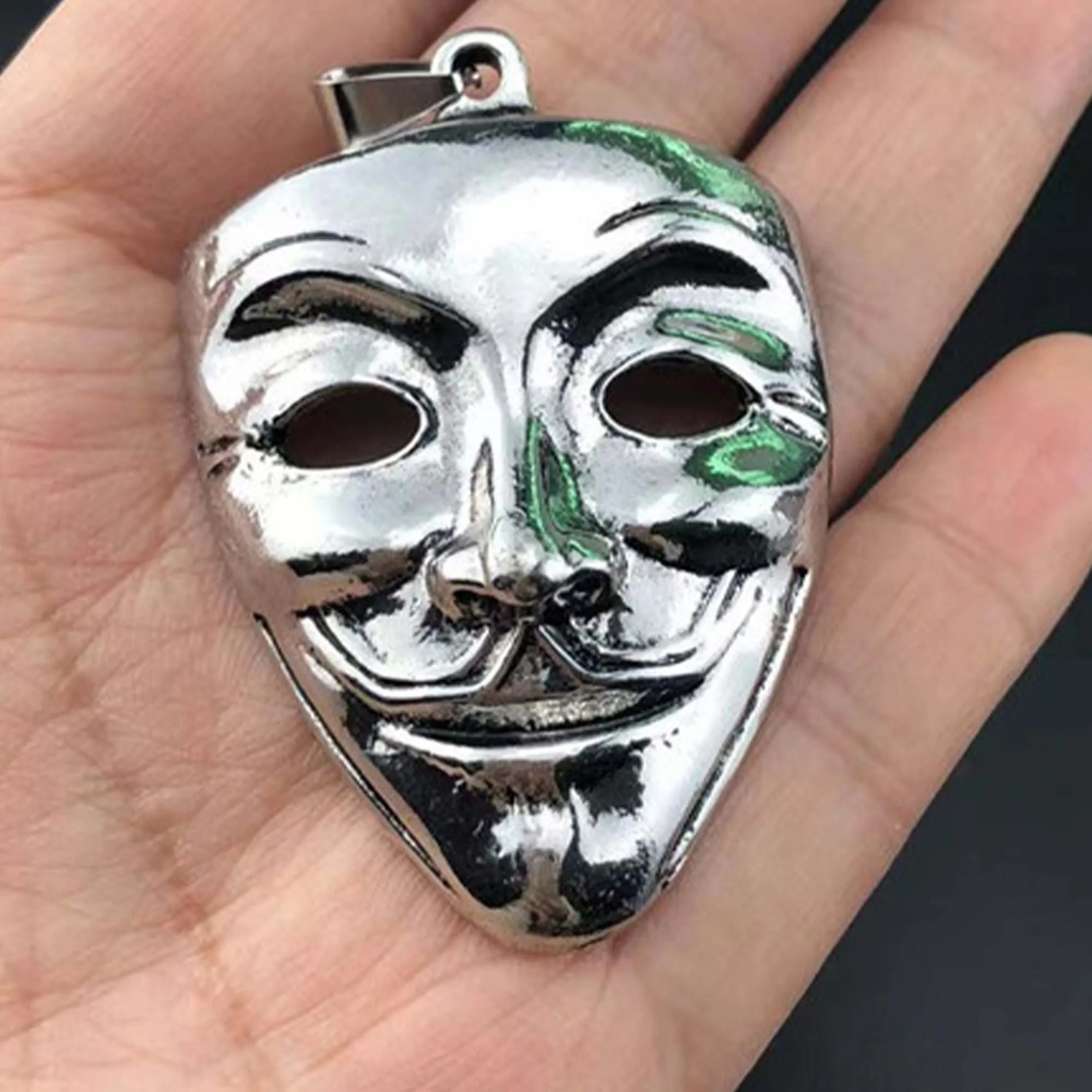 1PCS-10PCS/Lot 54x38mm Silver Punk Ghost Mask Pendant DIY Men and Women Necklace Bracelet Keychain Jewelry Charm Accessories