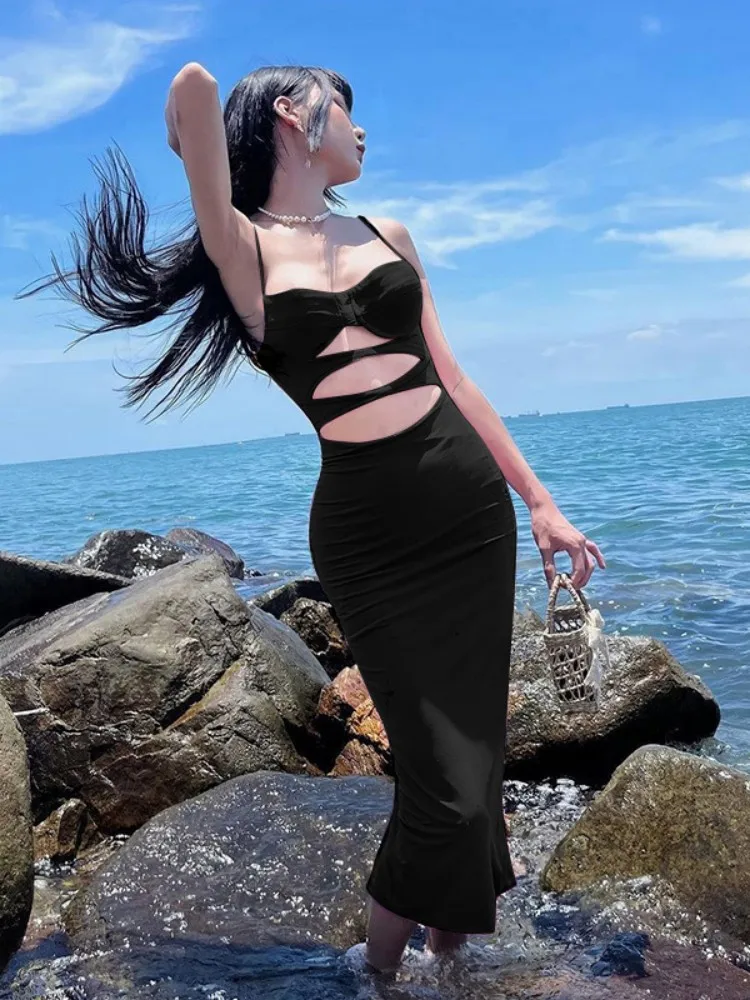 

Платье GGBAOFA женское на бретельках, пикантное Макси-Платье с открытой спиной, с вырезами, клубвечерние вечернее облегающее платье без рукаво...