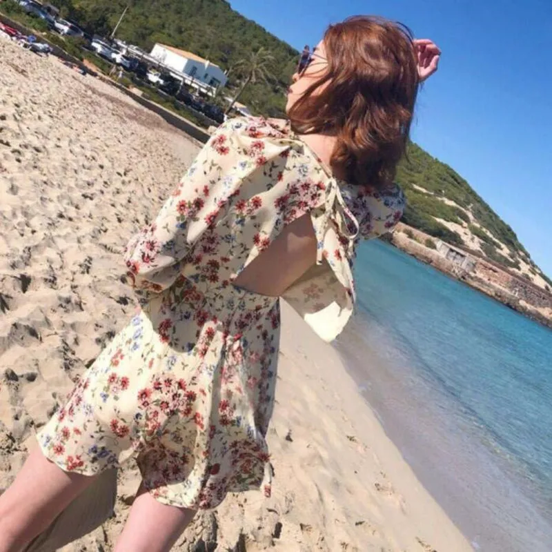 

Floral Print Women Backless Playsuits Lace-up V-neck 2022 New Lady Lace-up Romper