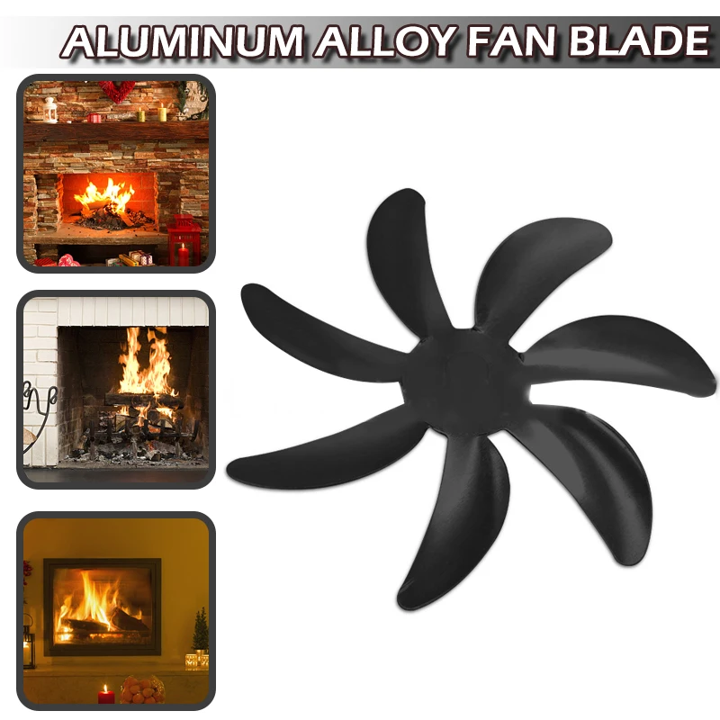 

7 Blade Fan Blade Fireplace Fan Aluminum Alloy Fan Blade 172mm Black Home Fireplace Fan Efficient Heat Distribution