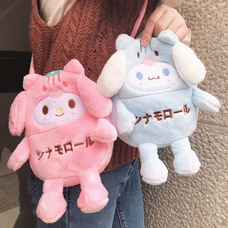 

35 Styles Kawaii Sanrio Cinnamoroll Messenger Bag Cartoon Cute Girly Heart Plush Bag My Melody Pikachu Mobile Phone Bag Doll Bag