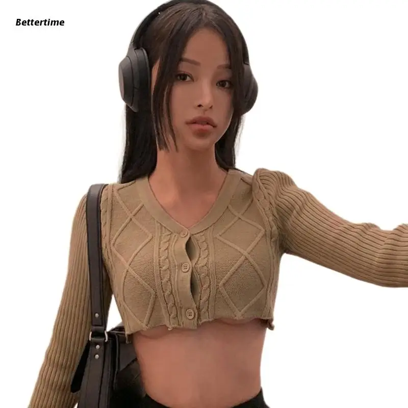 

Женский короткий свитер B36D, осенне-зимний свободный свитер с длинным рукавом