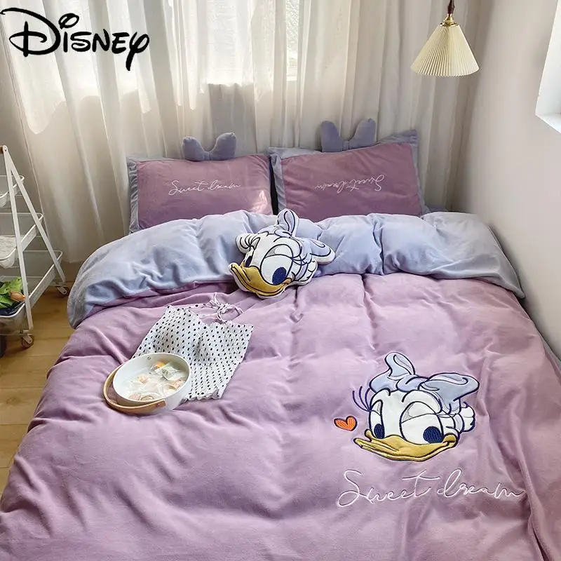 Disney juego de cuatro piezas de poliéster con dibujos animados de Daisy, edredón bonito, Sábana, ropa de cama de tres piezas, Pato Donald, novedad de invierno (0)