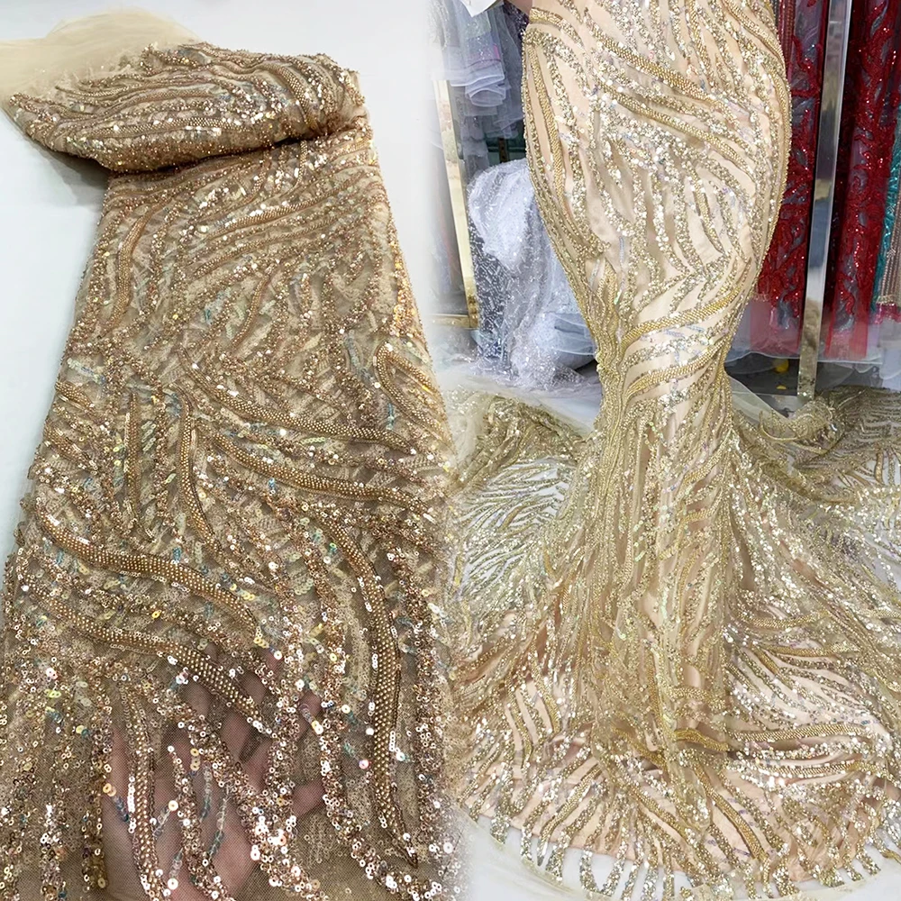 

3D кружевная ткань для свадебного платья, нигерийская французская сетчатая вышивка, африканские блестки