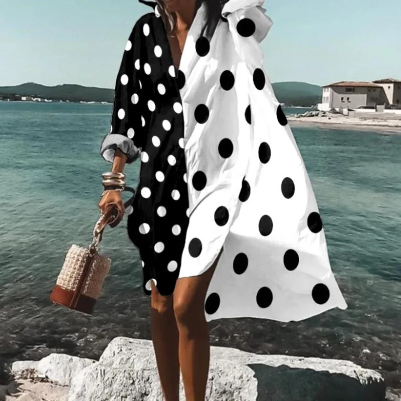 

Beach shirt, 2023 new trendy beach skirt, 3D printed trendy dot pattern top, loose and breathable, comfortable new clothes