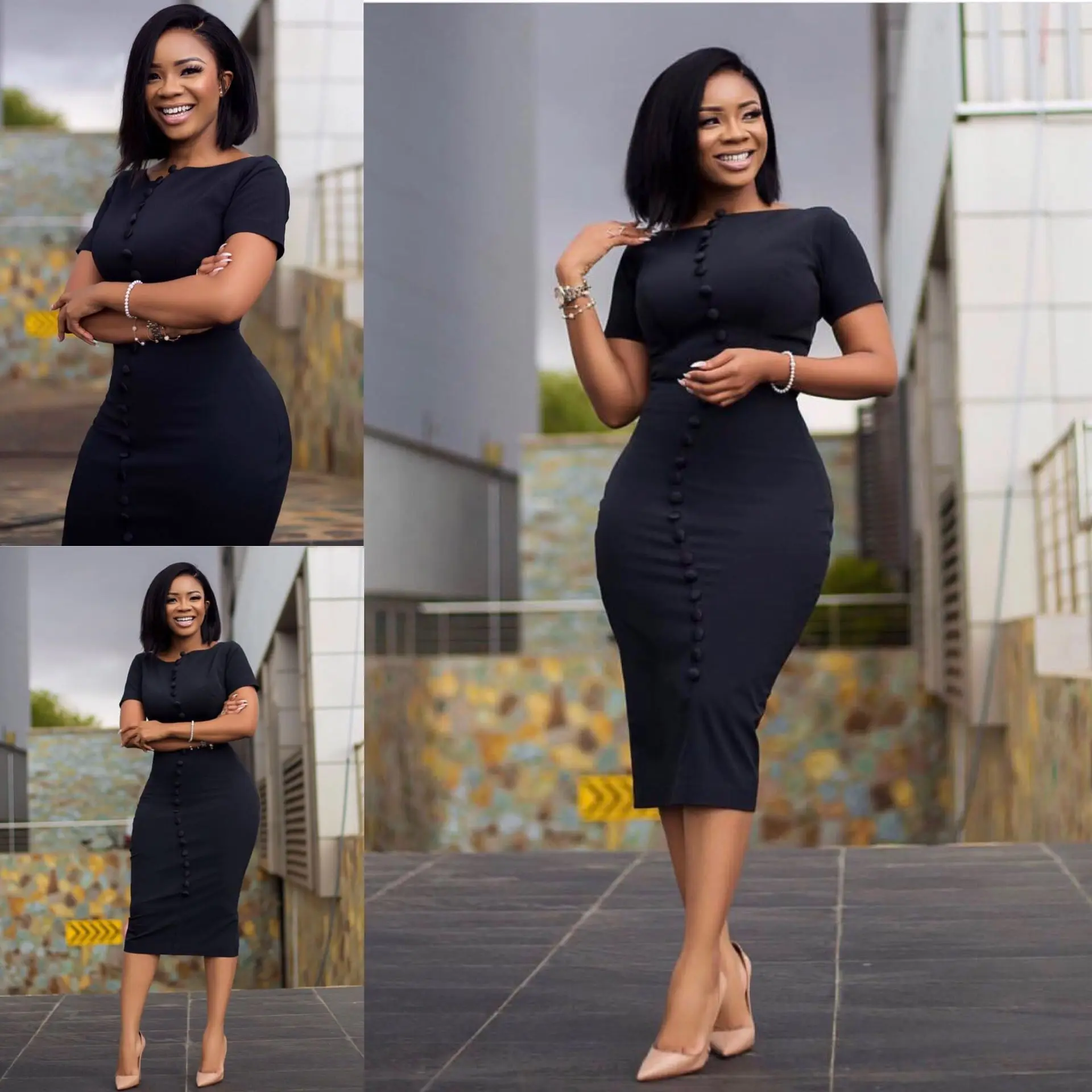 

New Summer Elegant Women Black Color Short-sleeved Bodycon Dress