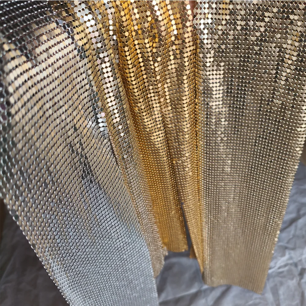 Золотая серебряная металлическая сетчатая ткань с блестками расшитая сделай сам