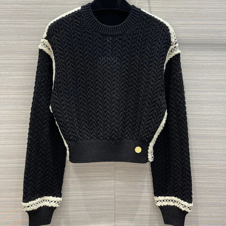 

Luxury Knitted Black Pullover Sweaters for Women Top Quality Jacquard Long Sleeve O-neck Slim Pullover Sweaters Lady Spring 2022