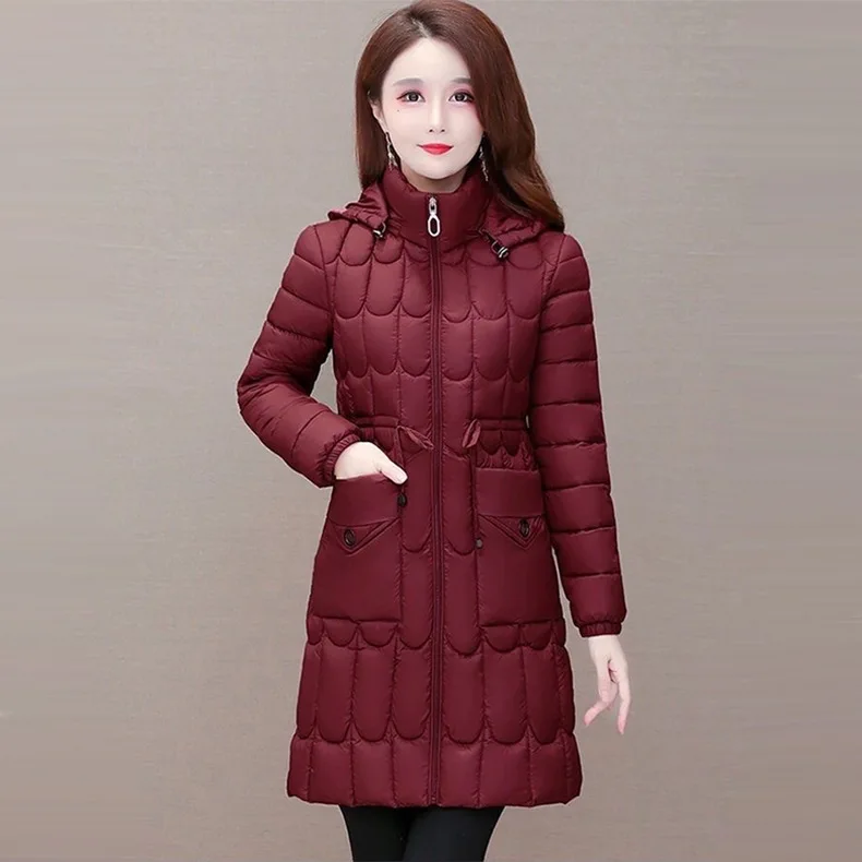 

Зимняя новая стеганая куртка средней длины с капюшоном, женское тонкое хлопковое пальто, Пуховые Стеганые парки, верхняя одежда, женское ма...