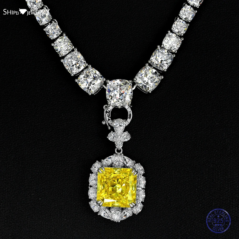 

Shipei Luxury 925 Sterling Silver Crushed Ice Cut 25CT Created Moissanite Gemstone Anniversary Pendant Necklace Fine Jewelry