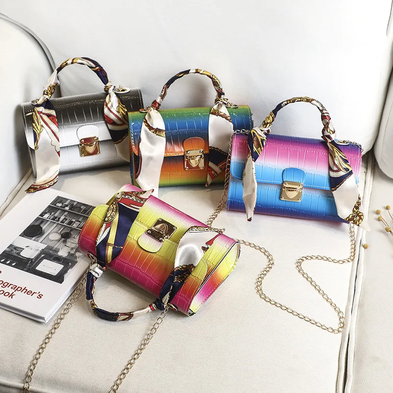 

Female Bag New Fashion Rainbow Crocodile Handbag Shoulder Silk Scarf Small Square Crossbody Bags Luxury Handbags Designer