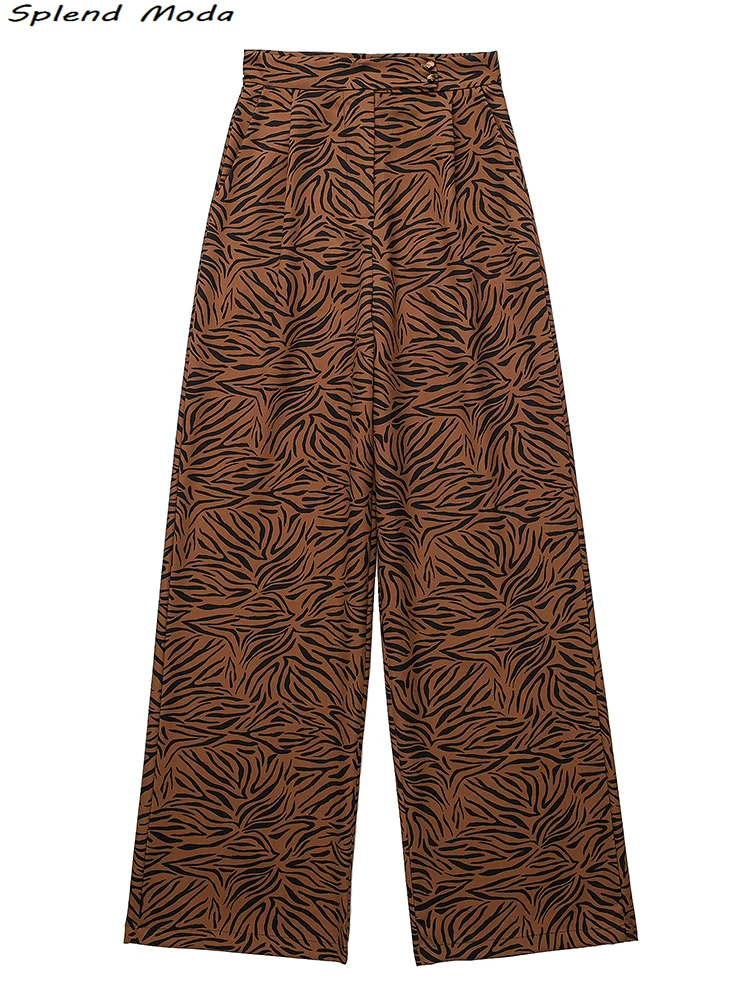 

Женские прямые брюки с леопардовым принтом Za, повседневные штаны на молнии с боковыми карманами, длинные брюки, 2022