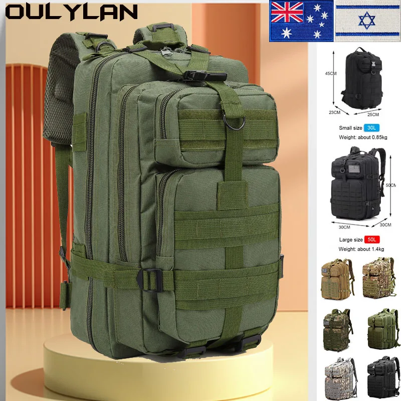 

Армейский тактический рюкзак для мужчин, вместительная сумка для кемпинга в стиле милитари, походные сумки зеленого цвета с принтом джунглей и нашивкой с флагом, 30 л/50 л
