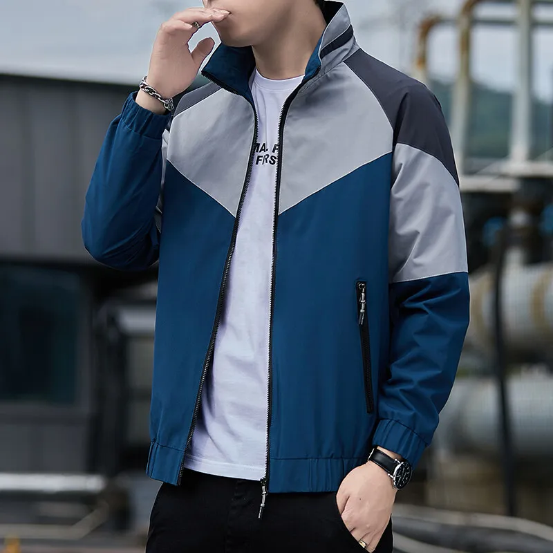 

Mens Casual Korean Coats Clothes Daily Collar Fashion New Jacket Stand Jacket Arrival Autumn Male Sports Men Colorblock