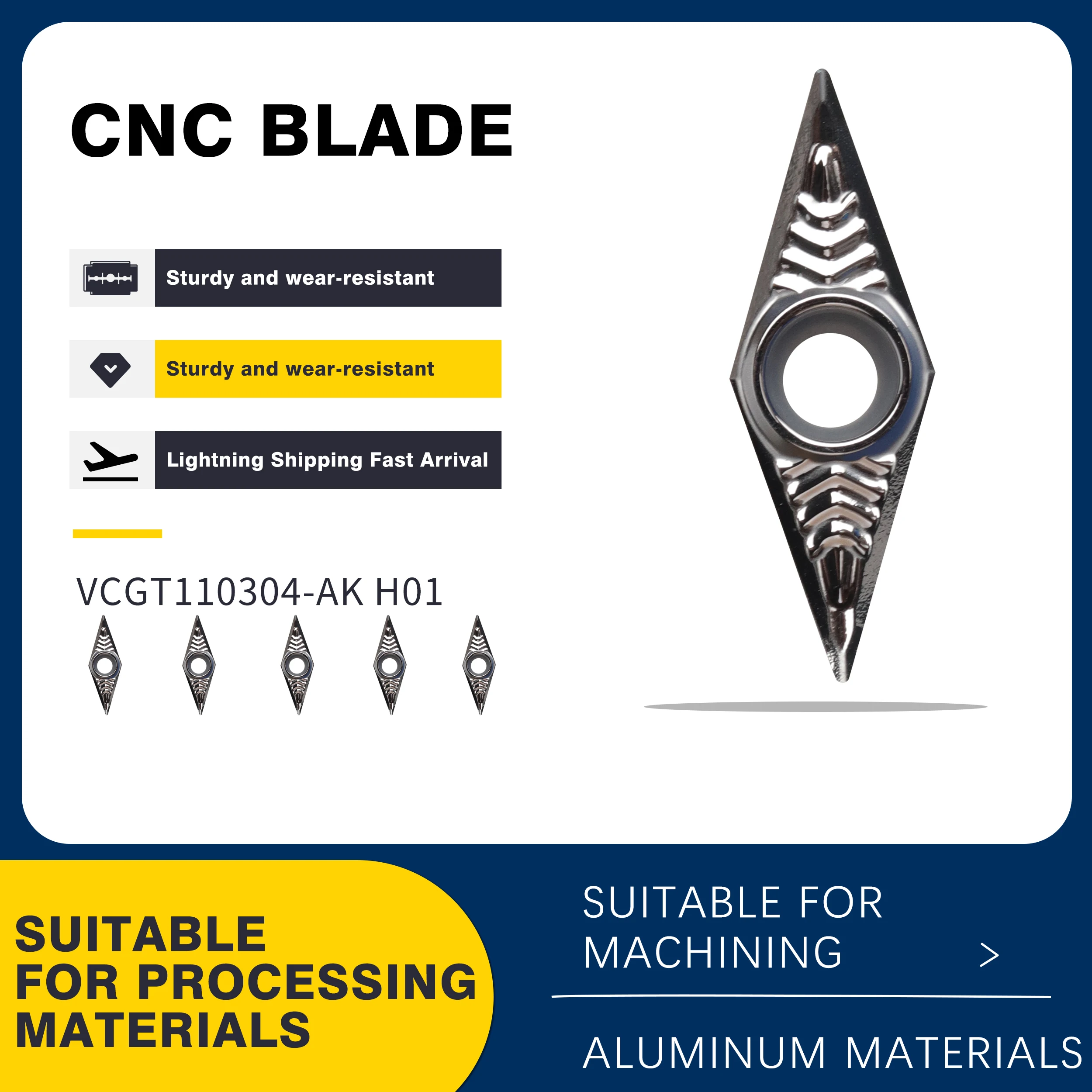 

VCGT110302-AK H01 VCGT110304-AK H01 Carbide Insert VCGT110308-AK H01 CNC Lathe Tool Cutting Blade,Internal Alumilum Turning Tool