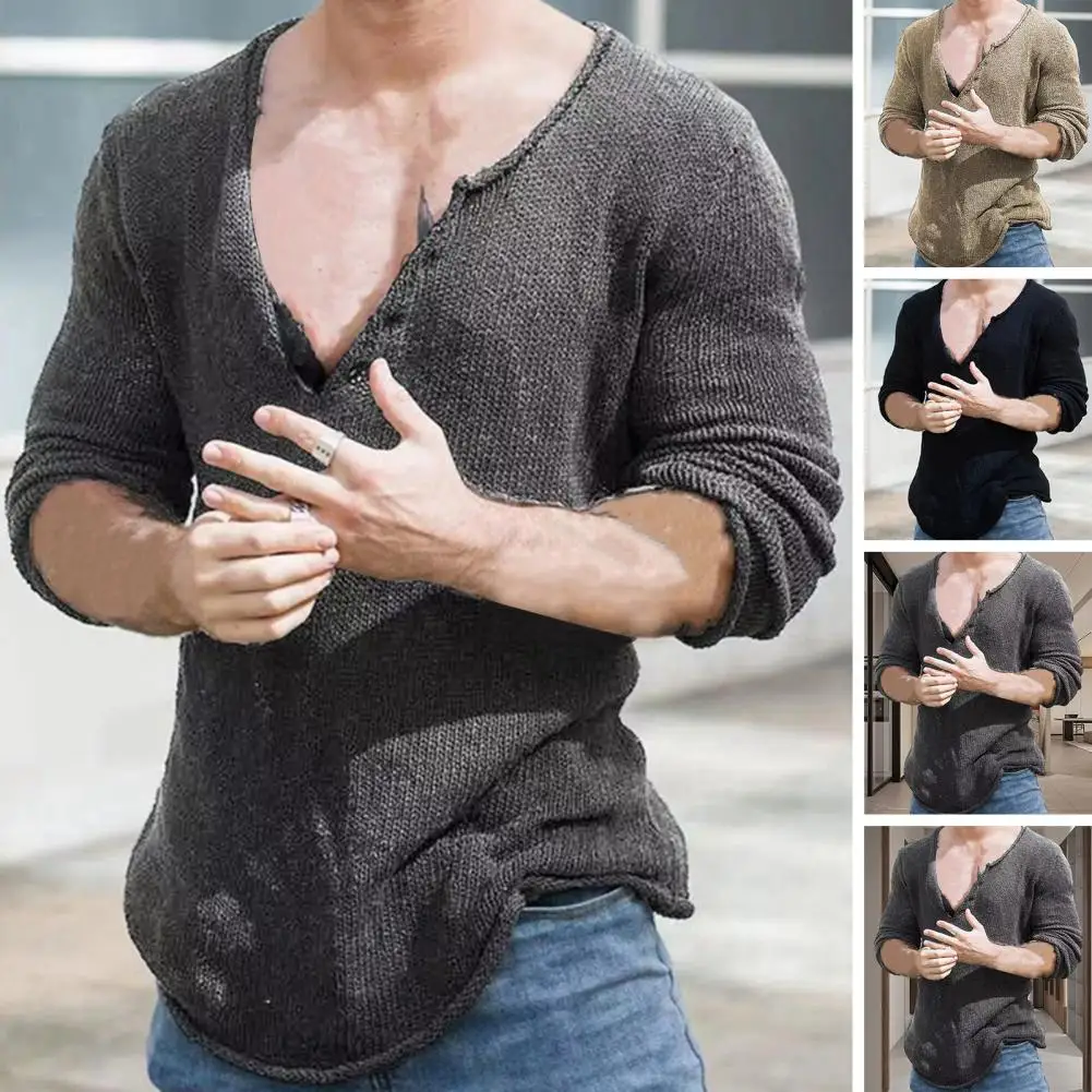 Trendy Men Autumn Sweater Long Sleeve Anti-shrink Comfortable Men Autumn Sweater  Mid Length Men Fall Sweater Male Clothes