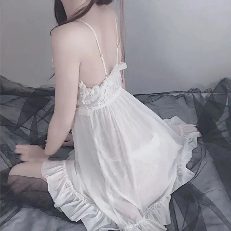 Pajamas Sexy Lingerie Women Summer Lace Hot Sleepwear Chemise Babydoll Deep V Suspenders Night Dress Women Home Wear