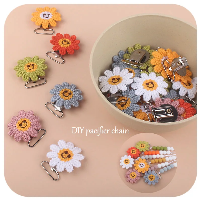 New Crochet DIY Sunflower Pacifier Clip Pacifier Chain Baby Sunflower Clip Nipple Anti-drop Chain Accessories Baby Products